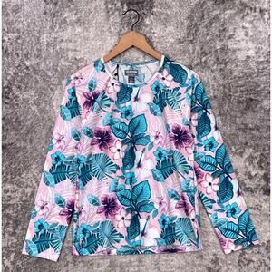New Vilebrequin Rash Guard Top Large Womens Blue Floral Long Sleeve